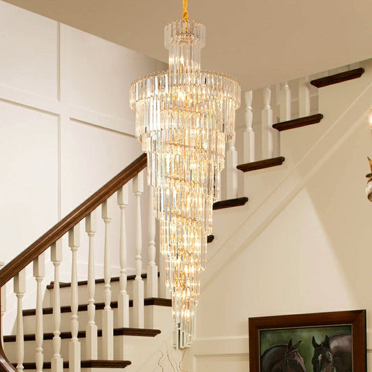 ValleyLamps D39.4"*H236.2"/ 58 Lights Stunning Extra Large Foyer Spiral Chandelier Long Crystal Ceiling Lighting For  Staircase