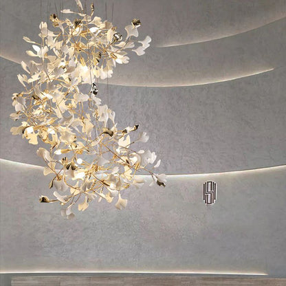 Ceramic Ginkgo Staircase Long Branch Chandelier