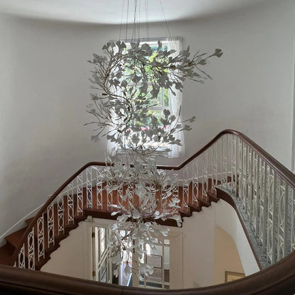 Extra Large Ceramics Ginkgo Leaves Twig Chandelier for High Ceiling Living Room/Hotel Hall