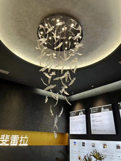 Galaxy Glass Feathers Flying Chandelier