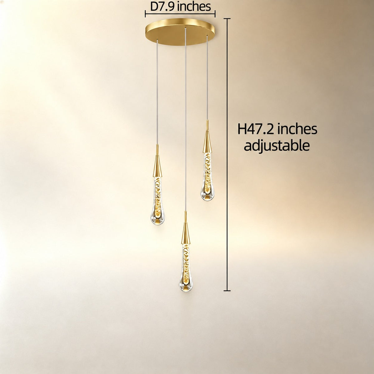 Gold Chandelier Pendant Light Hanging Aluminum LED Fixture