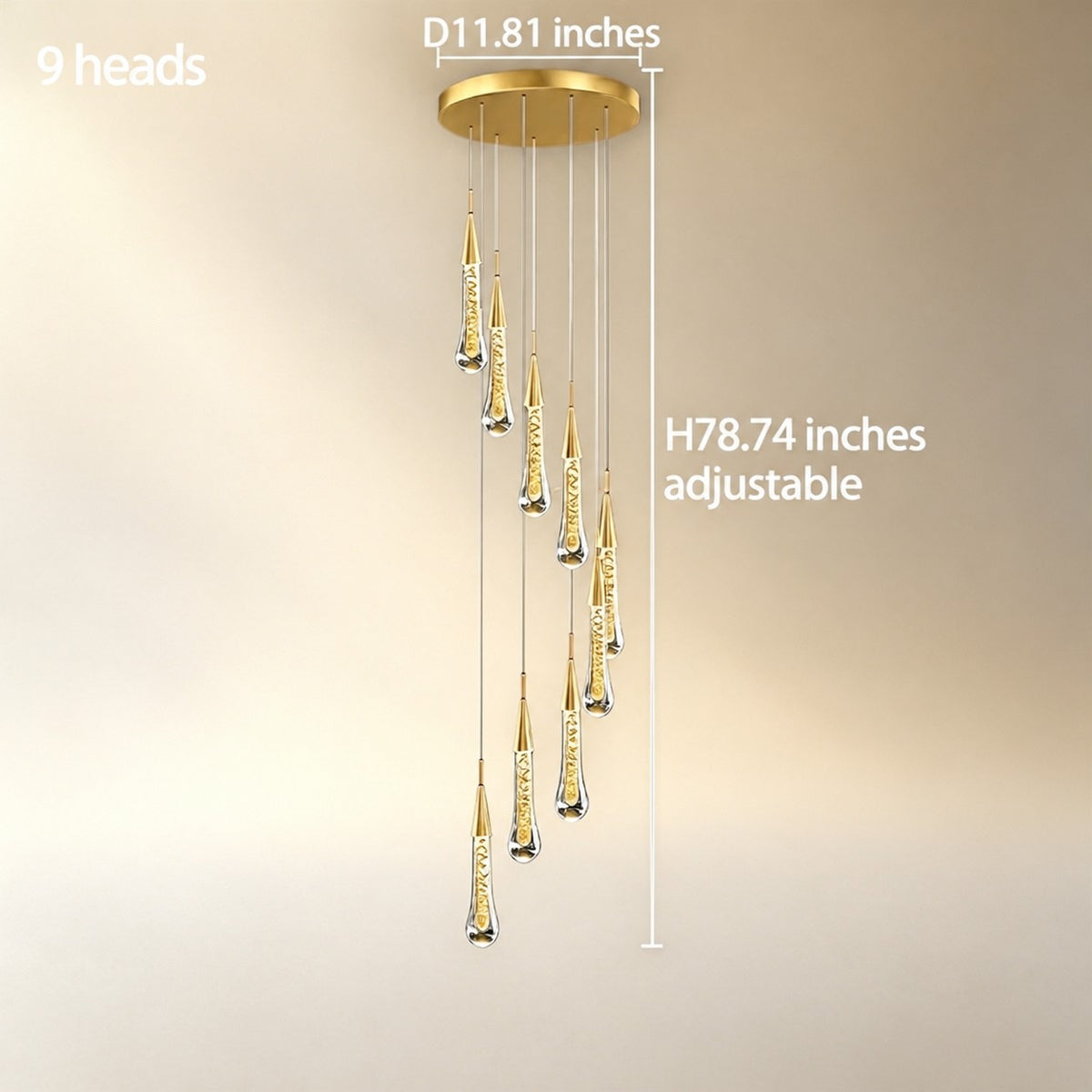 Gold Chandelier Pendant Light Hanging Aluminum LED Fixture