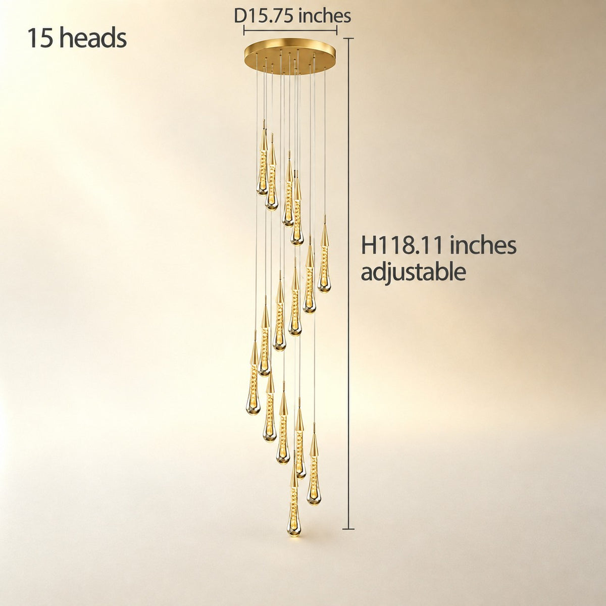 Gold Chandelier Pendant Light Hanging Aluminum LED Fixture
