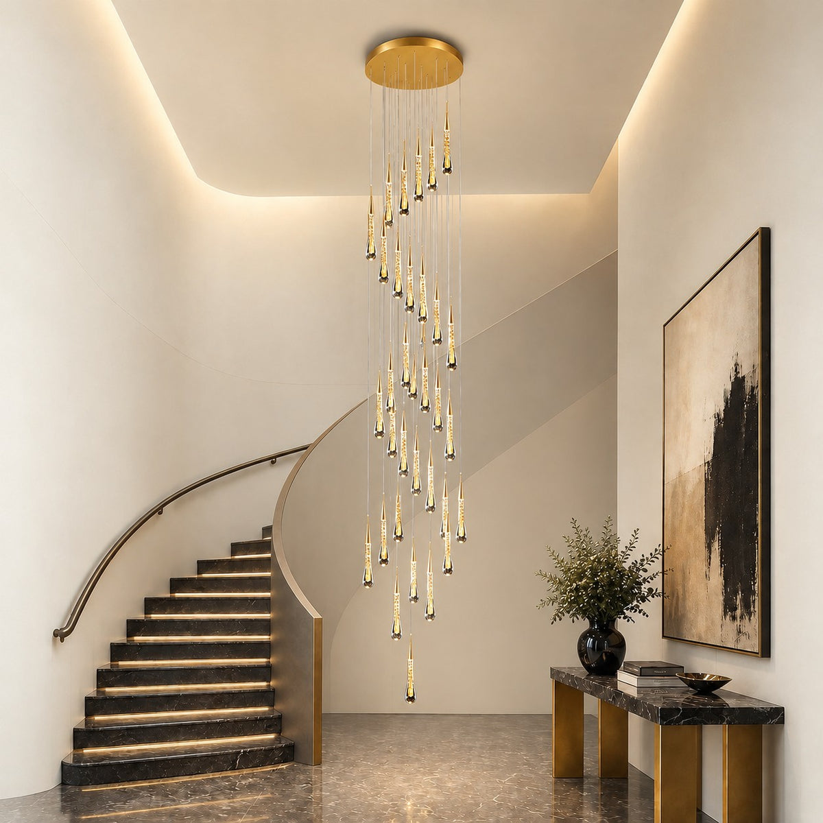 Gold Chandelier Pendant Light Hanging Aluminum LED Fixture