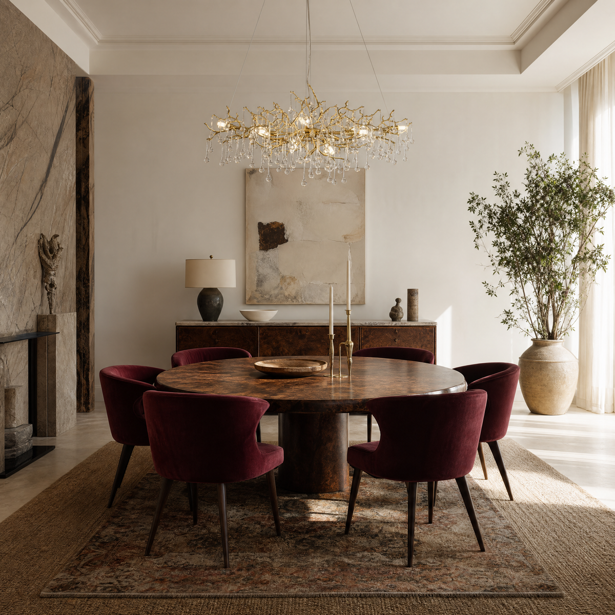 Gold Metal Branch Crystal Raindrop Chandelier