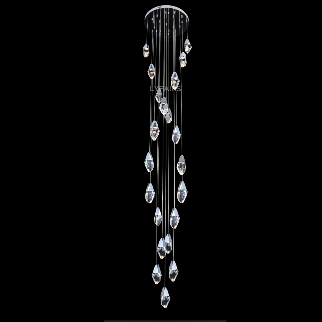 Modern Floating Diamond Crystal Chandelier for High-ceiling