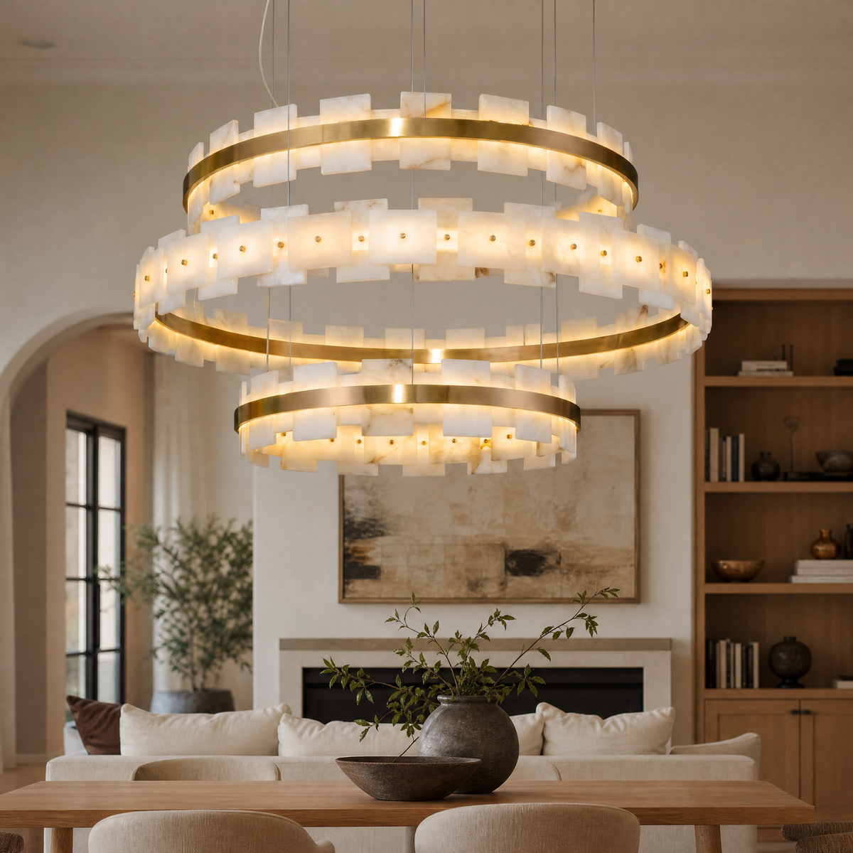 Loria Modern Alabaster Ring Chandelier