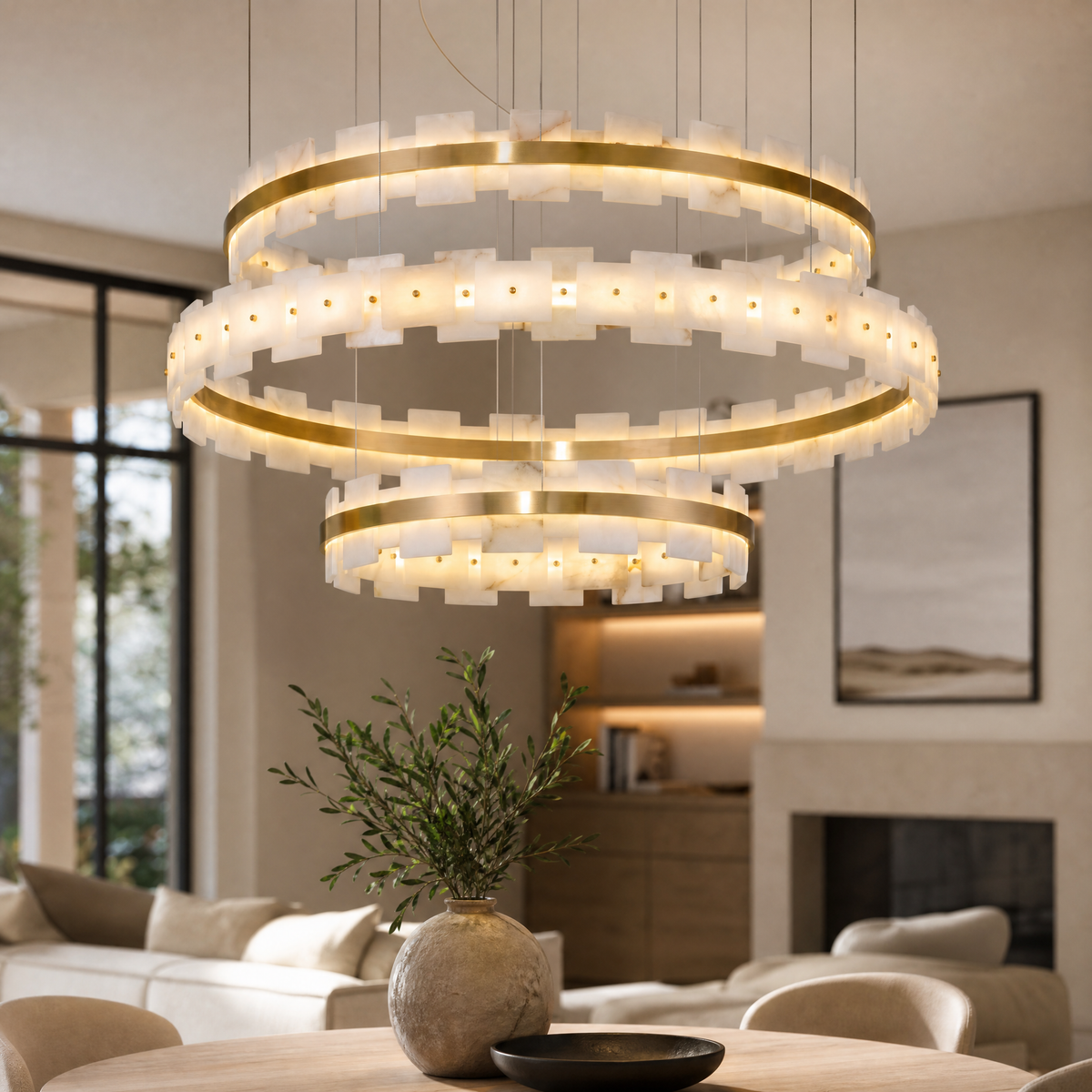 Loria Modern Alabaster Ring Chandelier