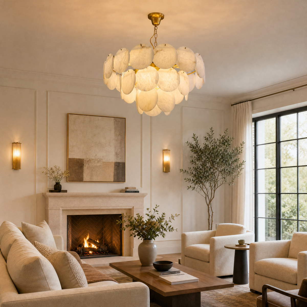 Loria Modern Alabaster Round Chandelier