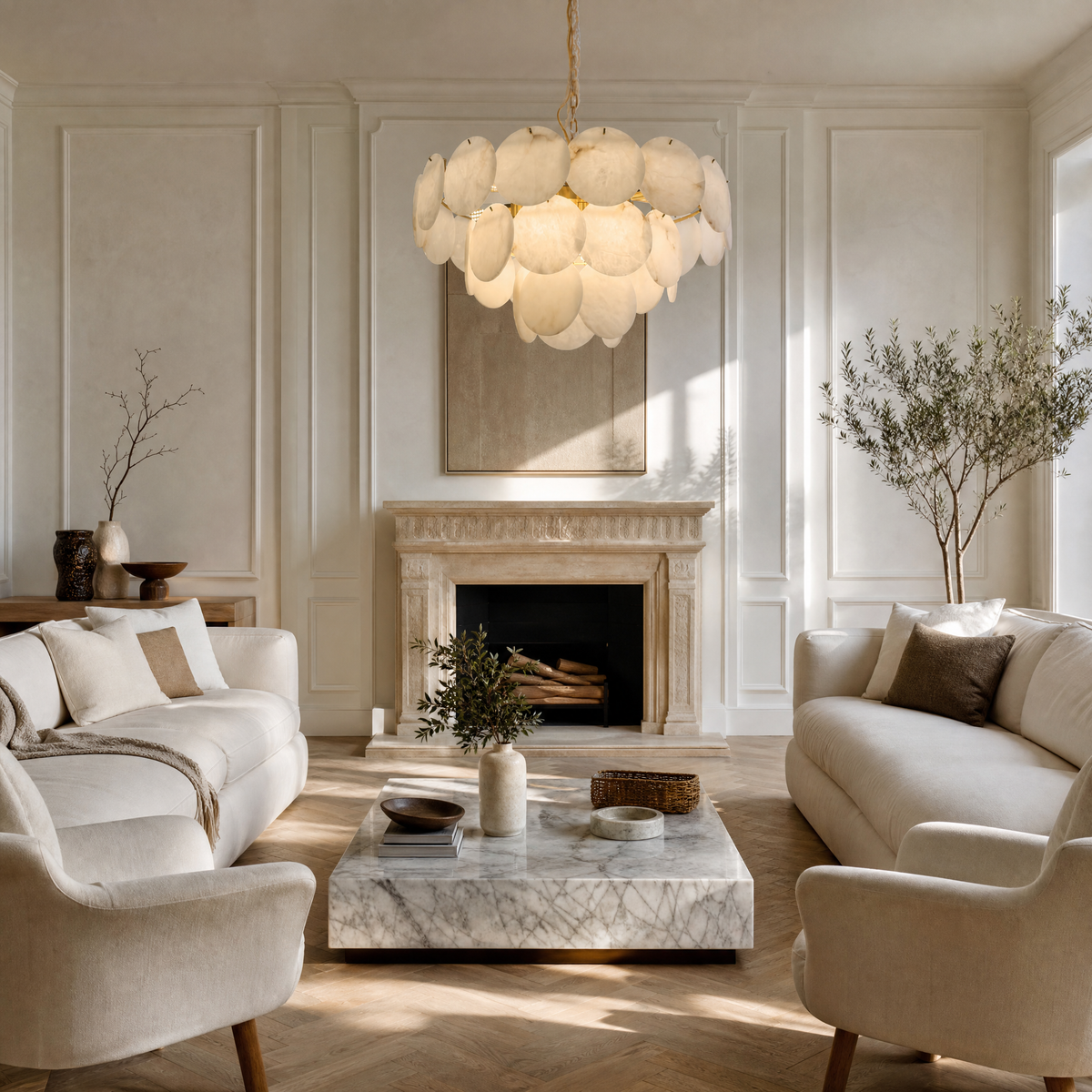 Loria Modern Alabaster Round Chandelier