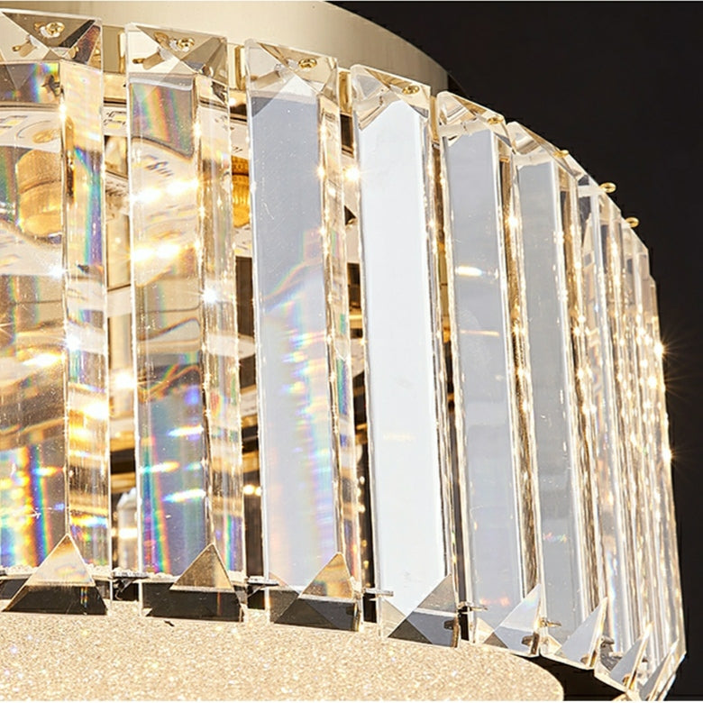Hotel Gold Flush Mount Ceiling Lighting Fixture Round Crystal Chandelier For Bedroom