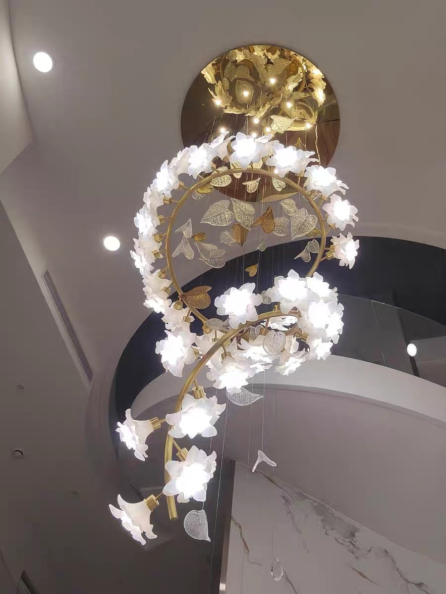 Art Design Brass Branch Ceramic Flower Chandelier