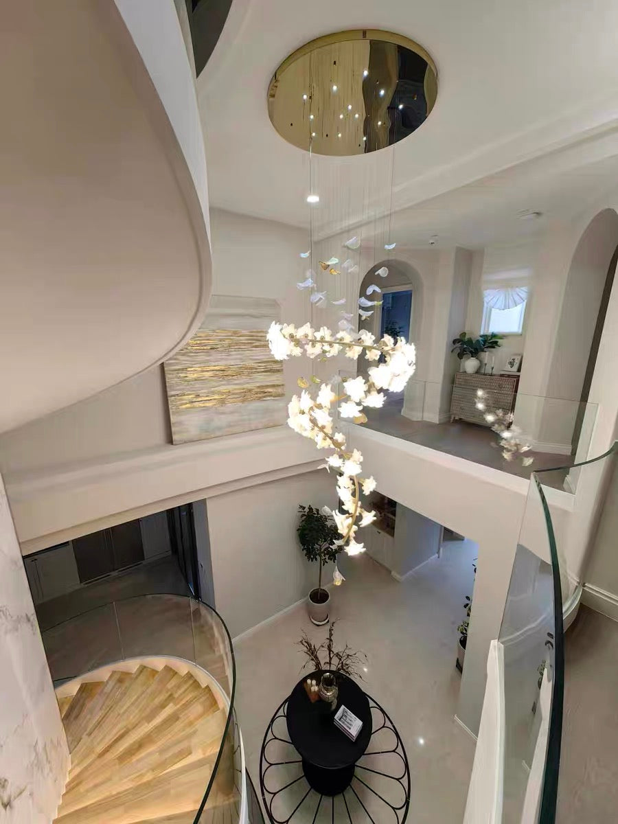 Art Design Brass Branch Ceramic Flower Chandelier