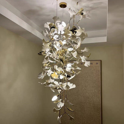 Extra Large Ceramics Ginkgo Leaves Twig Chandelier for High Ceiling Living Room/Hotel Hall
