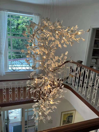 Extra Large Ceramics Ginkgo Leaves Twig Chandelier for High Ceiling Living Room/Hotel Hall