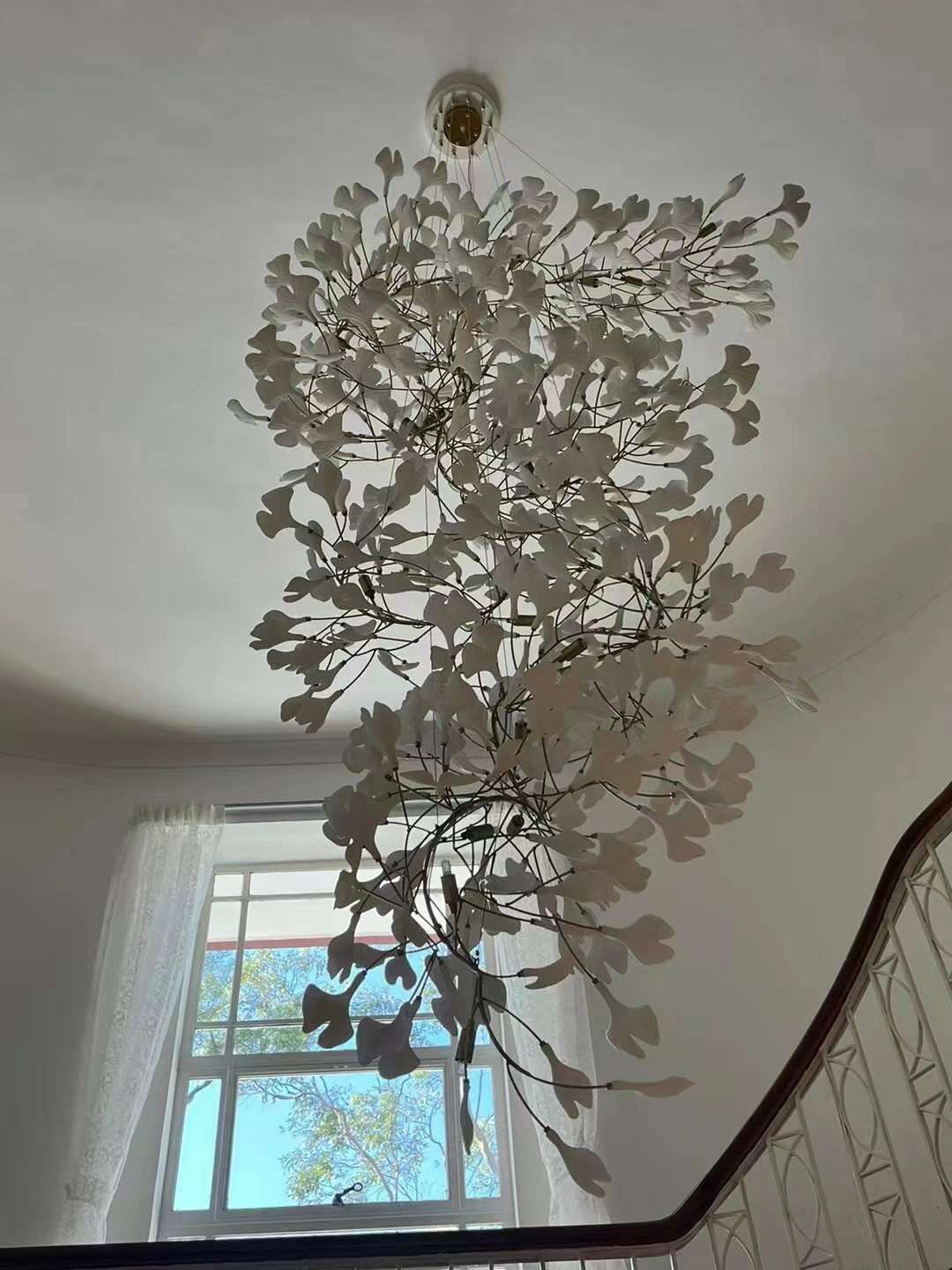 Extra Large Ceramics Ginkgo Leaves Twig Chandelier for High Ceiling Living Room/Hotel Hall