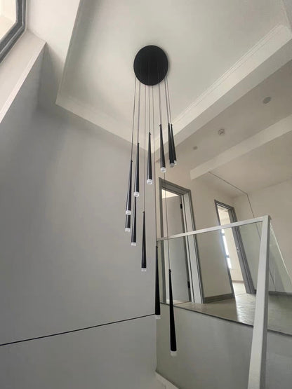 Minimalism Foyer Staircase Chandelier Ceiling Pendant Lighting Fixture For Living Room Entryway In Gold/ Black Finish