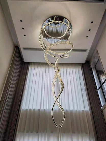 Designer Foyer Living Room Ceiling Light Fixture Stylish Spiral Crystal Chandelier