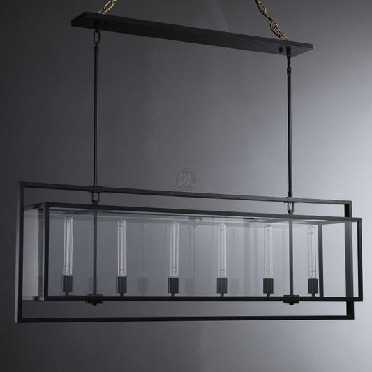 Serene Glass Lantern Rectangular Chandelier 54"/ 72"