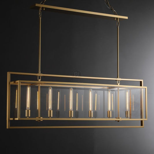 Serene Glass Lantern Rectangular Chandelier 54"/ 72"