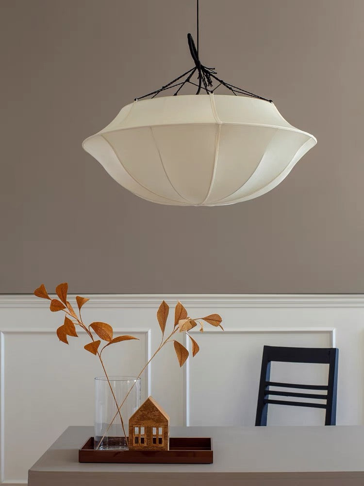 Vintage French Style Cream White Silk Umbrella Chandelier