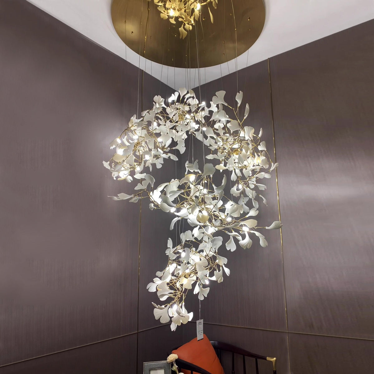 Ginkgo Leaf Flower Ceramics Chandelier For Foyer / Staircase /Hallway