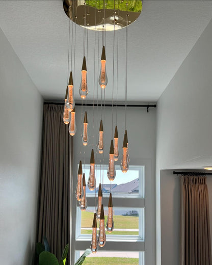 Modern Cascade Raindrop Round Spiral Crystal Chandelier for Staircase/Foyer