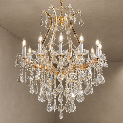 28.3" 12-Light Maria Theresa Crystal Chandelier - Gold