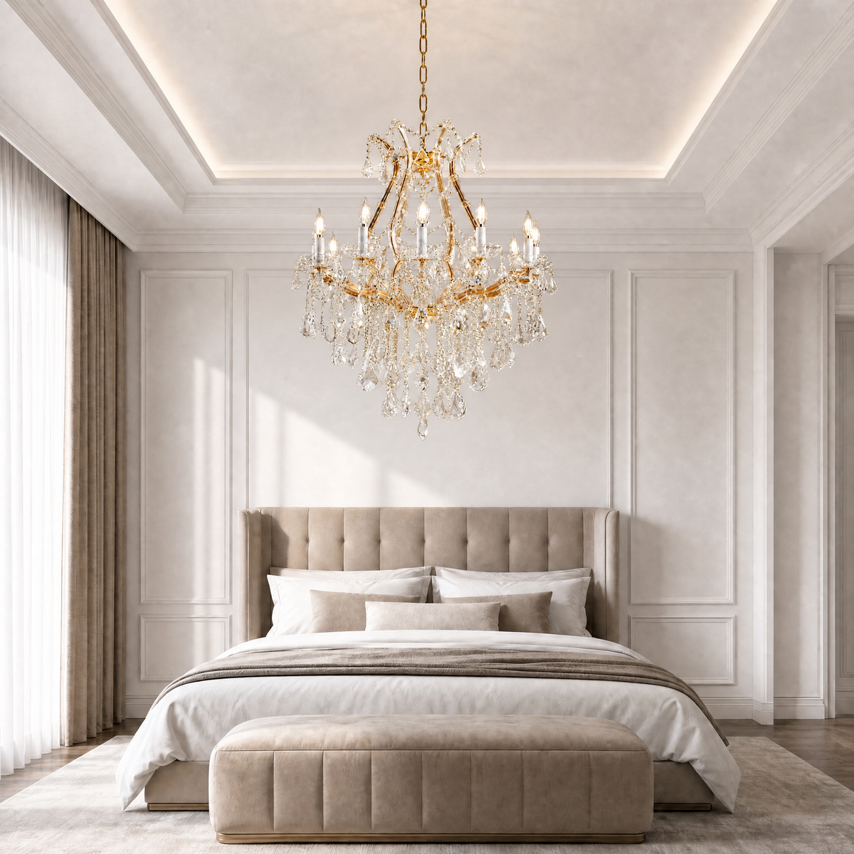 28.3" 12-Light Maria Theresa Crystal Chandelier - Gold