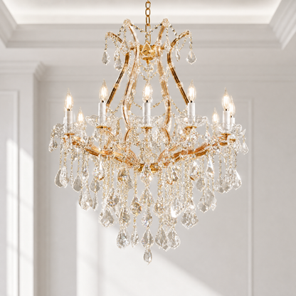 28.3" 12-Light Maria Theresa Crystal Chandelier - Gold