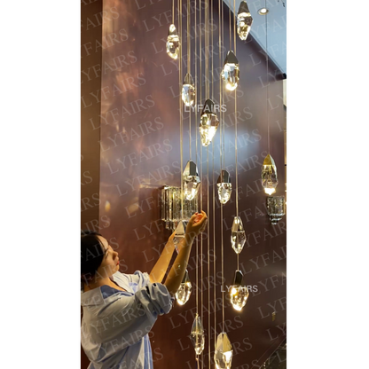 Modern Floating Diamond Crystal Chandelier for High-ceiling
