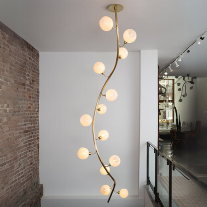 Modern Vertical Handcrafted Glass Globe Chandelier for High Ceilings