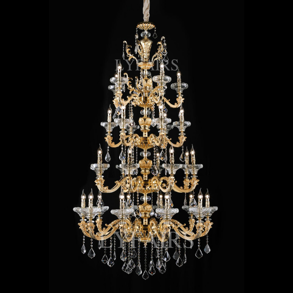 Baroque Revival Crystal Chandelier with Industrial 24K Gold Finish