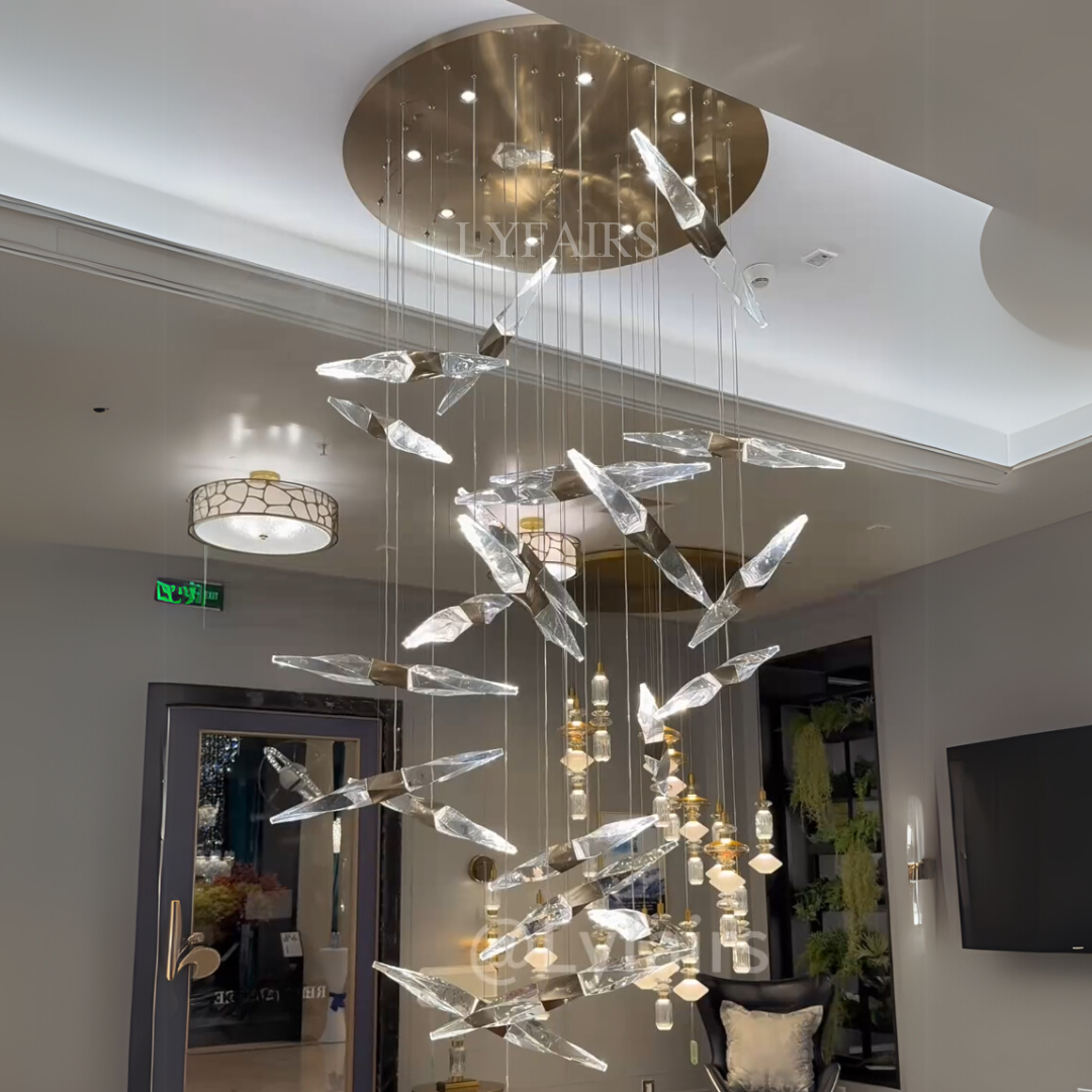 Modern Floating Twisted Crystal Chandelier for High Ceilings