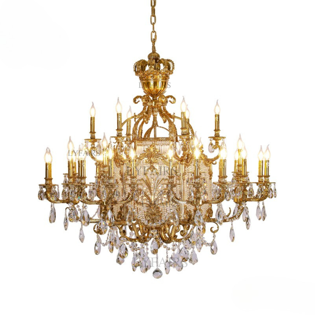 Baroque Brass Crown Crystal Tassel Chandelier