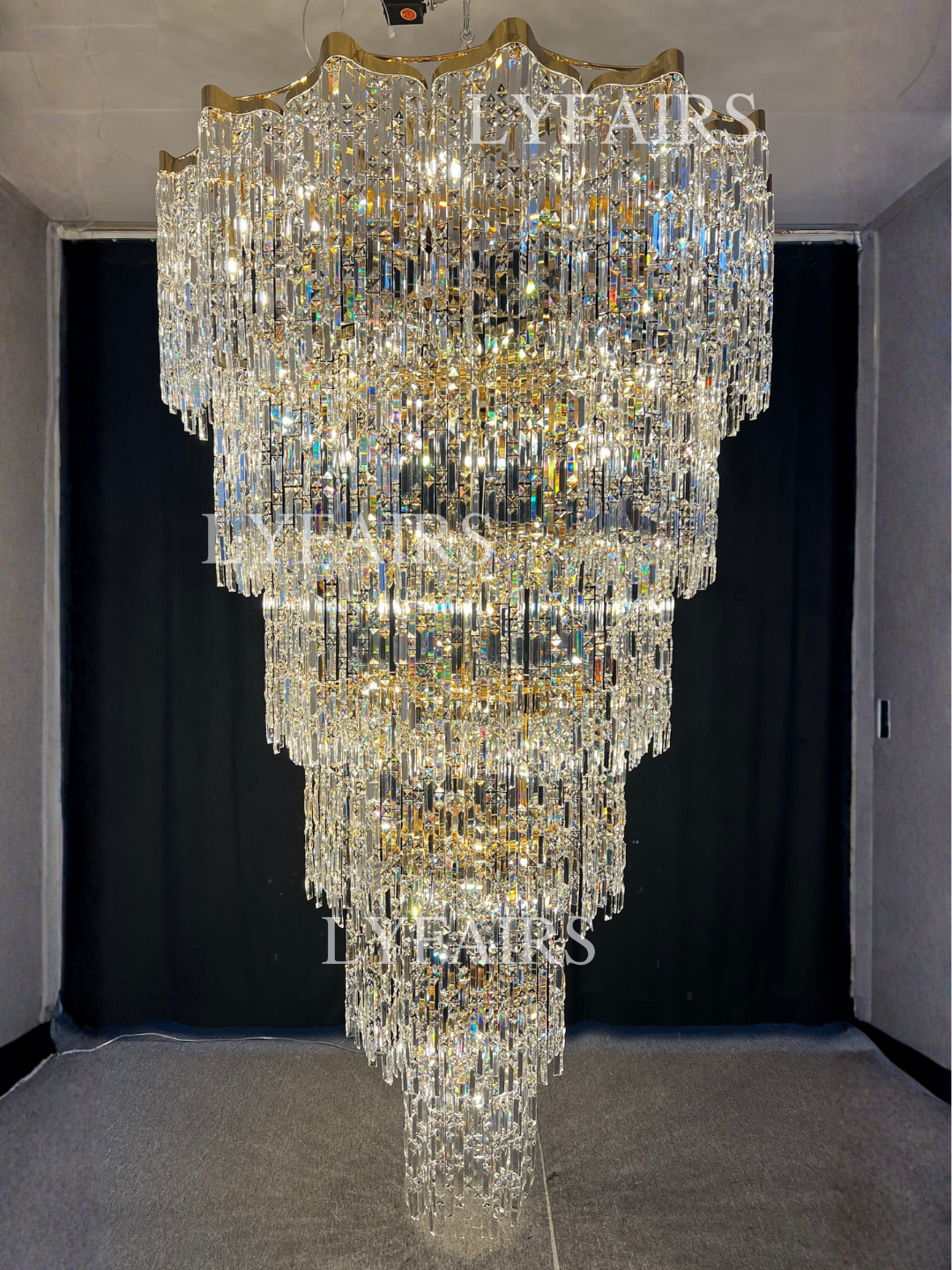Oversized European Multi-layers Golden Luxury Crystal Chandelier Villa/High-ceiling/Foyer