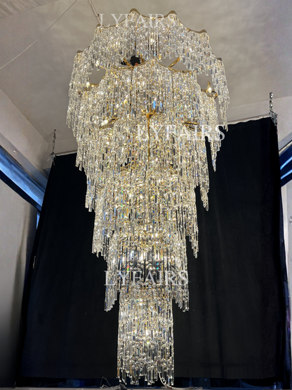 Oversized European Multi-layers Golden Luxury Crystal Chandelier Villa/High-ceiling/Foyer