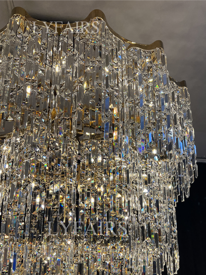 Oversized European Multi-layers Golden Luxury Crystal Chandelier Villa/High-ceiling/Foyer