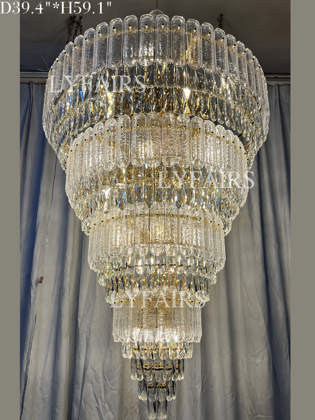 Oversized Multi-layers Luxury Gold Crystal Chandelier For Large Foyer/Hallway/Entryway