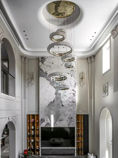Extra Large Round Acrylic and Stainless Steel Multi-Layer Chandelier for High Ceilings