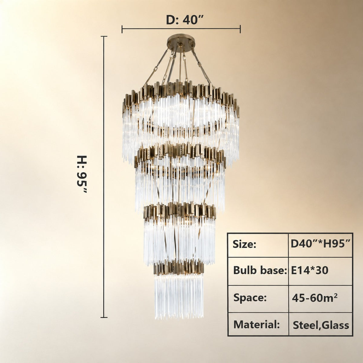 Large Elegant Multi-layers Glam Glass Chandelier for High-ceiling Staircase/Entryway/Living/meeting Room