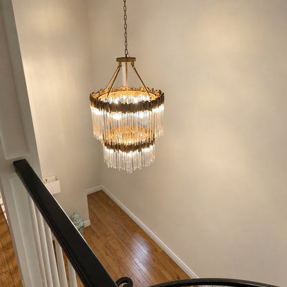 Large Elegant Multi-layers Glam Glass Chandelier for High-ceiling Staircase/Entryway/Living/meeting Room