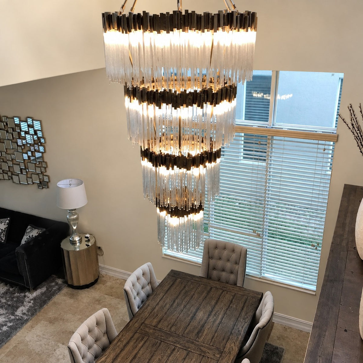 Large Elegant Multi-layers Glam Glass Chandelier for High-ceiling Staircase/Entryway/Living/meeting Room