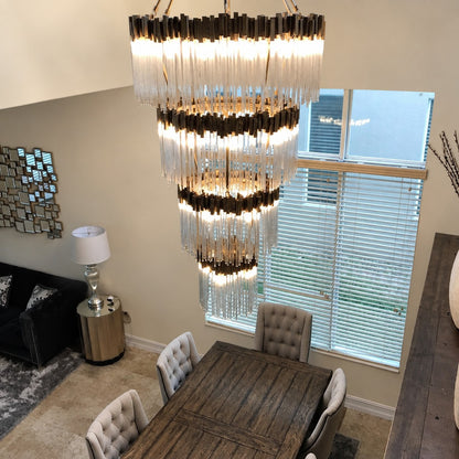 Large Elegant Multi-layers Glam Glass Chandelier for High-ceiling Staircase/Entryway/Living/meeting Room