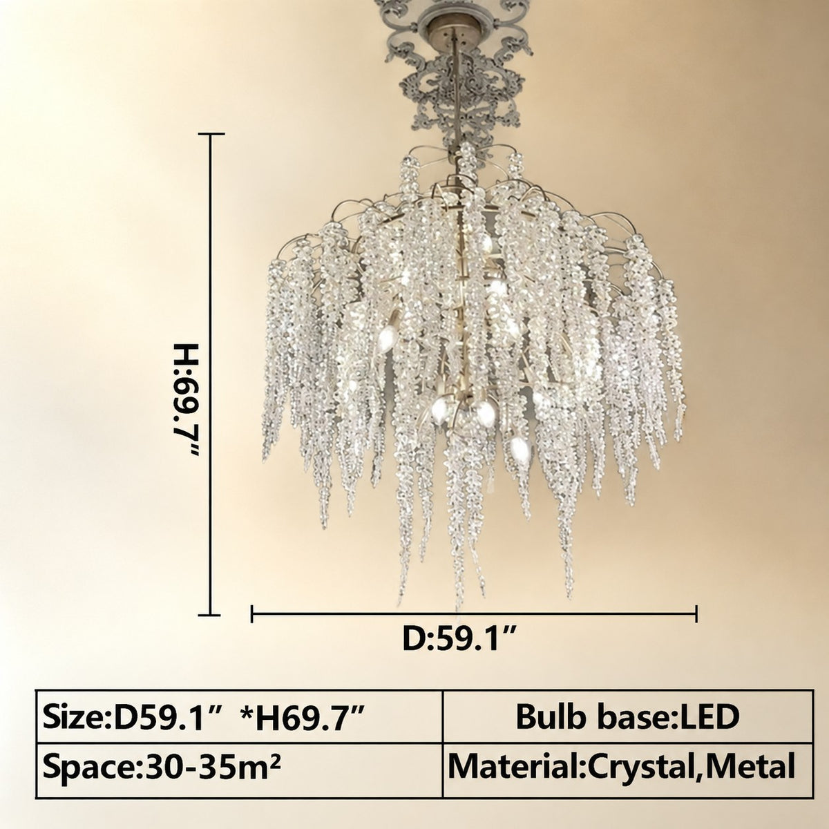 Light Luxury Elegant Sliver Flower Branch Chandelier For Living/Dinning/Bedroom Room/Hallway