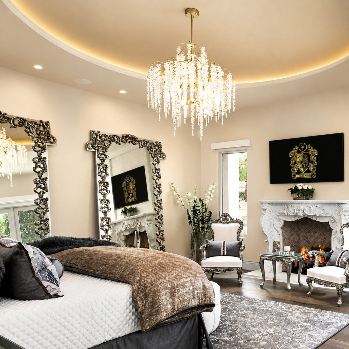 Light Luxury Elegant Sliver Flower Branch Chandelier For Living/Dinning/Bedroom Room/Hallway