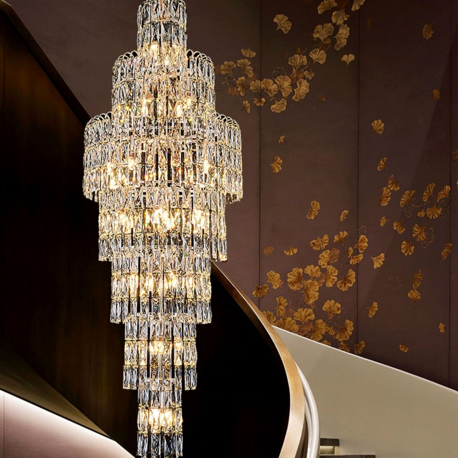 Long Crystal Staircase Chandelier Large Foyer Living Room Entryway Ceiling Light Fixture