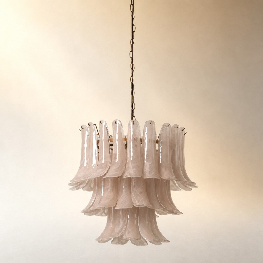 Lonso Taupe Mid-Century Brass & Glass Chandelier – Vintage Glam