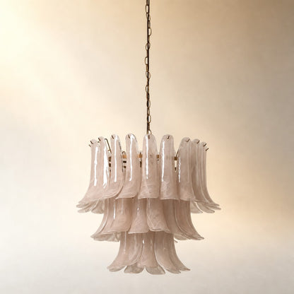 Lonso Taupe Mid-Century Brass & Glass Chandelier – Vintage Glam