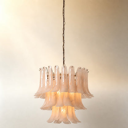 Lonso Taupe Mid-Century Brass & Glass Chandelier – Vintage Glam